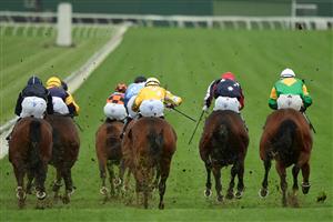MELBOURNE, AUSTRALIA - JUNE 11: General view of horses and riders at the top of the home straight in Race 4, the Thoroughbred Club Handicap, during Melbourne Racing at Sandown Hillside on June 11, 2022 in Melbourne, Australia. (Photo by Vince Caligiuri/Getty Images)