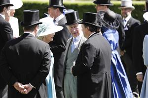 ASCOT, ENGLAND - JUNE 14: Camilla, Duchess of Cornwall and Prince Charles, Prince of Wales in the parade ring during Royal Ascot 2022 at Ascot Racecourse on June 14, 2022 in Ascot, England. (Photo by John Phillips/Getty Images for Ascot Racecourse)