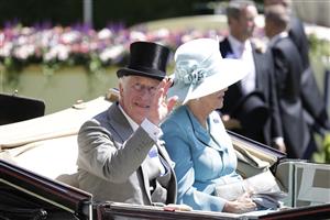 ASCOT, ENGLAND - JUNE 14: The Prince of Wales with The Duchess of Cornwall in the royal procession during Royal Ascot 2022 at Ascot Racecourse on June 14, 2022 in Ascot, England. (Photo by John Phillips/Getty Images for Ascot Racecourse)