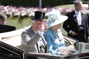 ASCOT, ENGLAND - JUNE 14: The Prince of Wales with The Duchess of Cornwall in the royal procession during Royal Ascot 2022 at Ascot Racecourse on June 14, 2022 in Ascot, England. (Photo by John Phillips/Getty Images for Ascot Racecourse)