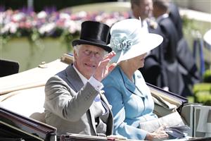 ASCOT, ENGLAND - JUNE 14: The Prince of Wales with The Duchess of Cornwall in the royal procession during Royal Ascot 2022 at Ascot Racecourse on June 14, 2022 in Ascot, England. (Photo by John Phillips/Getty Images for Ascot Racecourse)