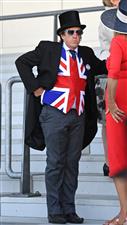 ASCOT, ENGLAND - JUNE 14: A man wearing a union jack waistcoat during Royal Ascot 2022 at Ascot Racecourse on June 14, 2022 in Ascot, England. (Photo by Eamonn M. McCormack/Getty Images for Ascot Racecourse)