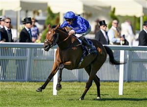 ASCOT, ENGLAND - JUNE 14: Daniel Tudhope riding Dubai Future win The Wolferton Stakes during Royal Ascot 2022 at Ascot Racecourse on June 14, 2022 in Ascot, England. (Photo by Alan Crowhurst/Getty Images)