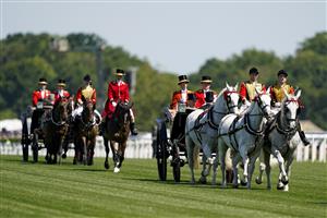 ASCOT, ENGLAND - JUNE 14: The royal procession makes its way down the course during Royal Ascot 2022 at Ascot Racecourse on June 14, 2022 in Ascot, England. (Photo by Alan Crowhurst/Getty Images)