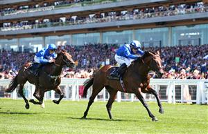 ASCOT, ENGLAND - JUNE 14: Baaeed ridden by Jim Crowley leads Real World ridden by Daniel Tudhope on their way to winning The Queen Anne Stakes during Royal Ascot 2022 at Ascot Racecourse on June 14, 2022 in Ascot, England. (Photo by Alex Livesey/Getty Images)