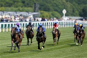 ASCOT, ENGLAND - JUNE 14: Jim Crowley riding Baaeed (L, blue) win The Queen Anne Stakes during Royal Ascot 2022 at Ascot Racecourse on June 14, 2022 in Ascot, England. (Photo by Alan Crowhurst/Getty Images)