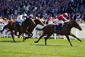 ASCOT, ENGLAND - JUNE 14: Hollie Doyle riding Bradsell win The Coventry Stakes during Royal Ascot 2022 at Ascot Racecourse on June 14, 2022 in Ascot, England. (Photo by Alan Crowhurst/Getty Images)