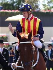 ASCOT, ENGLAND - JUNE 14: James McDonald riding Nature Strip celebrates victory in the The King's Stand Stakes during Royal Ascot 2022 at Ascot Racecourse on June 14, 2022 in Ascot, England. (Photo by Ryan Pierse/Getty Images)