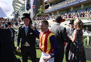 ASCOT, ENGLAND - JUNE 14: James McDonald riding Nature Strip celebrates victory in the The King's Stand Stakes during Royal Ascot 2022 at Ascot Racecourse on June 14, 2022 in Ascot, England. (Photo by Ryan Pierse/Getty Images)