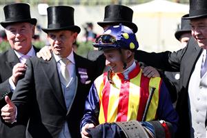 ASCOT, ENGLAND - JUNE 14: James McDonald riding Nature Strip celebrates victory in the The King's Stand Stakes during Royal Ascot 2022 at Ascot Racecourse on June 14, 2022 in Ascot, England. (Getty)