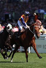 ASCOT, ENGLAND - JUNE 14: James McDonald riding Nature Strip celebrates victory in the The King's Stand Stakes during Royal Ascot 2022 at Ascot Racecourse on June 14, 2022 in Ascot, England. (Photo by Ryan Pierse/Getty Images)