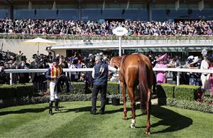 ASCOT, ENGLAND - JUNE 14: James McDonald riding Nature Strip celebrates victory in the The King's Stand Stakes during Royal Ascot 2022 at Ascot Racecourse on June 14, 2022 in Ascot, England. (Getty)