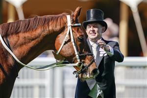 ASCOT, ENGLAND - JUNE 14: Trainer Chris Waller greets Nature Strip after winning The King's Stand Stakes during Royal Ascot 2022 at Ascot Racecourse on June 14, 2022 in Ascot, England. (Getty)