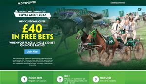Paddy Power Ascot bet 10 get 40 welcome offer
