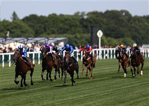 ASCOT, ENGLAND - JUNE 14: Jim Crowley riding Baaeed (L, blue) wins The Queen Anne Stakes during Day One of Royal Ascot 2022 at Ascot Racecourse on June 14, 2022 in Ascot, England. (Photo by Ryan Pierse/Getty Images)