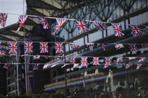 ASCOT, ENGLAND - JUNE 14: A general view of bunting during Royal Ascot 2022 at Ascot Racecourse on June 14, 2022 in Ascot, England. (Photo by John Phillips/Getty Images for Ascot Racecourse)