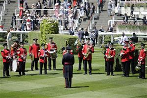 ASCOT, ENGLAND - JUNE 14: A general view of the Band playing in the parade ring during Royal Ascot 2022 at Ascot Racecourse on June 14, 2022 in Ascot, England. (Photo by John Phillips/Getty Images for Ascot Racecourse)
