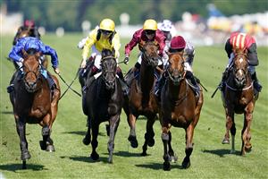 ASCOT, ENGLAND - JUNE 14: William Buick riding Coroebus (L, blue) win The St James's Palace Stakes during Royal Ascot 2022 at Ascot Racecourse on June 14, 2022 in Ascot, England. (Getty)