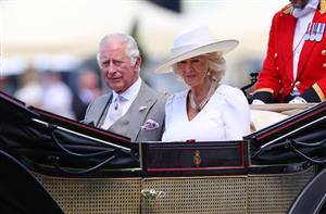ASCOT, ENGLAND - JUNE 15: The Prince of Wales with The Duchess of Cornwall are seen in the royal procession during Day Two of Royal Ascot 2022 at Ascot Racecourse on June 15, 2022 in Ascot, England. (Photo by Alex Livesey/Getty Images)