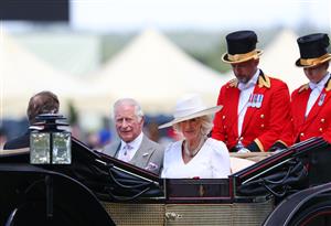ASCOT, ENGLAND - JUNE 15: The Prince of Wales with The Duchess of Cornwall are seen in the royal procession during Day Two of Royal Ascot 2022 at Ascot Racecourse on June 15, 2022 in Ascot, England. (Photo by Alex Livesey/Getty Images)