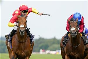 ASCOT, ENGLAND - JUNE 15: Shane Crosse celebrates as he rides State Of Rest to win The Prince Of Wales