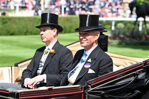 ASCOT, ENGLAND - JUNE 15: Prince Edward, Earl of Wessex and Rupert Ponsonby, 7th Baron de Mauley ride in a carriage during the Royal Procession during Royal Ascot 2022 at Ascot Racecourse on June 15, 2022 in Ascot, England. (Photo by Eamonn M. McCormack/Getty Images for Ascot Racecourse)