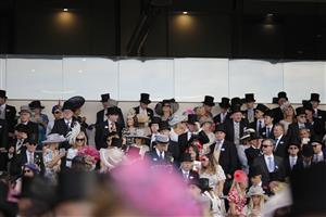 ASCOT, ENGLAND - JUNE 15: A general view of the grandstand during Royal Ascot 2022 at Ascot Racecourse on June 15, 2022 in Ascot, England. (Photo by John Phillips/Getty Images for Ascot Racecourse)