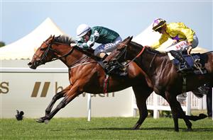 ASCOT, ENGLAND - JUNE 16: Magical Lagoon ridden by Shane Foley beats Sea Silk Road ridden by Tom Marquand to win The Ribblesdale Stakes during day three of Royal Ascot 2022 at Ascot Racecourse on June 16, 2022 in Ascot, England. (Photo by Alex Livesey/Getty Images)