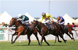 ASCOT, ENGLAND - JUNE 16: Magical Lagoon ridden by Shane Foley beats Sea Silk Road ridden by Tom Marquand to win The Ribblesdale Stakes during day three of Royal Ascot 2022 at Ascot Racecourse on June 16, 2022 in Ascot, England. (Photo by Alex Livesey/Getty Images)