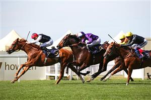 ASCOT, ENGLAND - JUNE 16: Kyprios ridden by Ryan Moore beats Mojo Star (6) ridden by Rossa Ryan and Stradivarius (3) ridden by Frankie Dettori on the way to winning The Gold Cup during day three of Royal Ascot 2022 at Ascot Racecourse on June 16, 2022 in Ascot, England. (Photo by Alex Livesey/Getty Images)