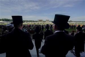 ASCOT, ENGLAND - JUNE 16: A general view as racegoers watch the action from the Royal Enclosure during Royal Ascot 2022 at Ascot Racecourse on June 16, 2022 in Ascot, England. (Photo by Alan Crowhurst/Getty Images)