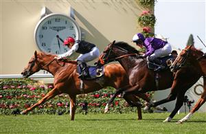 ASCOT, ENGLAND - JUNE 16: Kyprios ridden by Ryan Moore beats Mojo Star (6) ridden by Rossa Ryan on the way to winning The Gold Cup during day three of Royal Ascot 2022 at Ascot Racecourse on June 16, 2022 in Ascot, England. (Photo by Alex Livesey/Getty Images)
