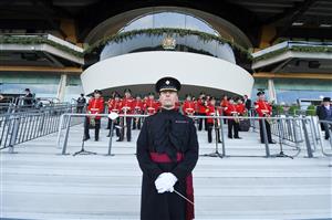 ASCOT, ENGLAND - JUNE 16: The Welsh Guards Band during Royal Ascot 2022 at Ascot Racecourse on June 16, 2022 in Ascot, England. (Photo by Eamonn M. McCormack/Getty Images for Ascot Racecourse)