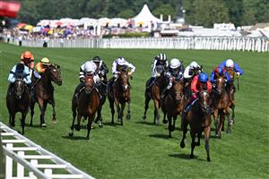 Frankie Dettori riding Inspiral (front R) wins The Coronation Stakes on the fourth day of the Royal Ascot horse racing meeting in Ascot, west of London, on June 17, 2022. (Photo by Justin TALLIS / AFP) (Photo by JUSTIN TALLIS/AFP via Getty Images)