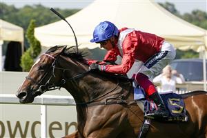 ASCOT, ENGLAND - JUNE 17: Frankie Dettori riding Inspiral (red) win The Coronation Stakes during Royal Ascot 2022 at Ascot Racecourse on June 17, 2022 in Ascot, England. (Photo by Alan Crowhurst/Getty Images)