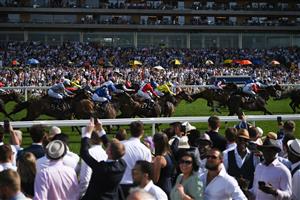 ASCOT, ENGLAND - JUNE 17: Racegoers watch the racing during Royal Ascot 2022 at Ascot Racecourse on June 17, 2022 in Ascot, England. (Photo by Eamonn M. McCormack/Getty Images for Ascot Racecourse)