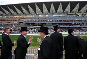 ASCOT, ENGLAND - JUNE 18: Racegoers celebrate during The Golden Gates Stakes on day five of Royal Ascot 2022 at Ascot Racecourse on June 18, 2022 in Ascot, England. (Photo by Alex Livesey/Getty Images)