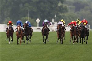 ASCOT, ENGLAND - JUNE 18: Grenadier Guards (L) ridden by Christian Demuro races during The Platinum Jubilee Stakes during Royal Ascot 2022 at Ascot Racecourse on June 18, 2022 in Ascot, England. (Photo by Ryan Pierse/Getty Images)