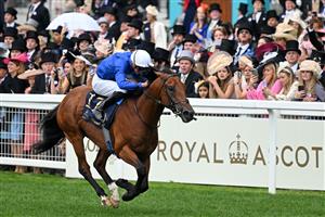 Jockey James Doyle rides Naval Crown to victory in the Platinum Jubilee Stakes on the final day of the Royal Ascot horse racing meeting, in Ascot, west of London on June 18, 2022. (Photo by JUSTIN TALLIS / AFP) (Photo by JUSTIN TALLIS/AFP via Getty Images)