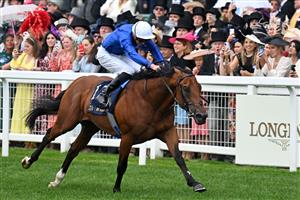 Jockey James Doyle rides Naval Crown to victory in the Platinum Jubilee Stakes on the final day of the Royal Ascot horse racing meeting, in Ascot, west of London on June 18, 2022. (Photo by JUSTIN TALLIS / AFP) (Photo by JUSTIN TALLIS/AFP via Getty Images)