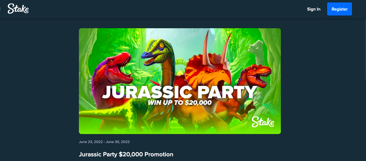 Stake Jurassic Party $20,000 Promo