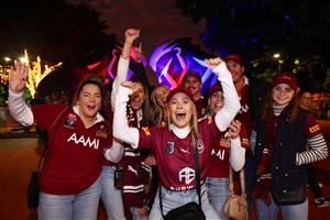 BRISBANE, AUSTRALIA - JULY 13: Fans arrive for game three of the State of Origin Series between the Queensland Maroons and the New South Wales Blues at Suncorp Stadium on July 13, 2022, in Brisbane, Australia. (Photo by Chris Hyde/Getty Images)