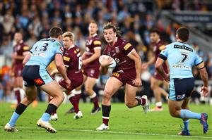 BRISBANE, AUSTRALIA - JULY 13: Patrick Carrigan of the Maroons runs the ball during game three of the State of Origin Series between the Queensland Maroons and the New South Wales Blues at Suncorp Stadium on July 13, 2022, in Brisbane, Australia. (Photo by Chris Hyde/Getty Images)