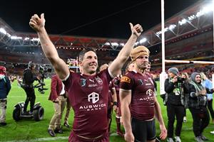 BRISBANE, AUSTRALIA - JULY 13: Ben Hunt of the Maroons celebrates victory during game three of the State of Origin Series between the Queensland Maroons and the New South Wales Blues at Suncorp Stadium on July 13, 2022 in Brisbane, Australia. (Photo by Bradley Kanaris/Getty Images)