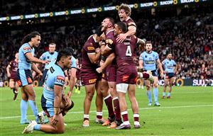 BRISBANE, AUSTRALIA - JULY 13: Kurt Capewell of Queensland celebrates scoring a try during game three of the State of Origin Series between the Queensland Maroons and the New South Wales Blues at Suncorp Stadium on July 13, 2022, in Brisbane, Australia. (Photo by Bradley Kanaris/Getty Images)