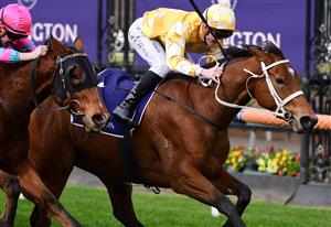 MELBOURNE, AUSTRALIA - JULY 16: Beau Mertens riding Thalassophile winning Race 2, the Ken Cox Handicap, during Melbourne Racing at Flemington Racecourse on July 16, 2022 in Melbourne, Australia. (Photo by Vince Caligiuri/Getty Images)