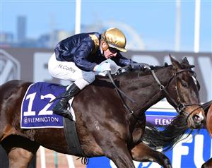 MELBOURNE, AUSTRALIA - JULY 16: Harry Coffey riding Skyphios winning Race 5, the Byerley Handicap, during Melbourne Racing at Flemington Racecourse on July 16, 2022 in Melbourne, Australia. (Photo by Vince Caligiuri/Getty Images)