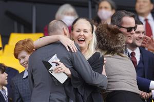 SYDNEY, AUSTRALIA - JULY 16: Connections react after winning race 3 the Bowermans Handicap with Pretty Wild during Sydney Racing at Rosehill Gardens on July 16, 2022 in Sydney, Australia. (Photo by Jenny Evans/Getty Images)