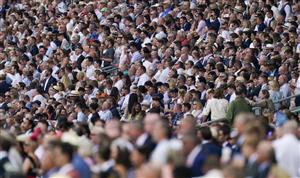 ASCOT, ENGLAND - JULY 23: A large crowd at Ascot Racecourse on July 23, 2022 in Ascot, England. (Photo by Alan Crowhurst/Getty Images)