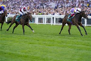 ASCOT, ENGLAND - JULY 23: Frankie Dettori riding Lezoo win The Princess Margaret Keeneland Stakes at Ascot Racecourse on July 23, 2022 in Ascot, England. (Photo by Alan Crowhurst/Getty Images)